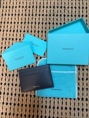 Tiffany & Co. Black Leather Card Holder with Tiffany Blue Packaging